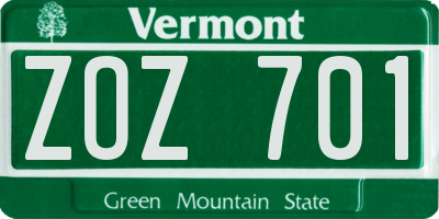 VT license plate ZOZ701