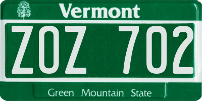 VT license plate ZOZ702