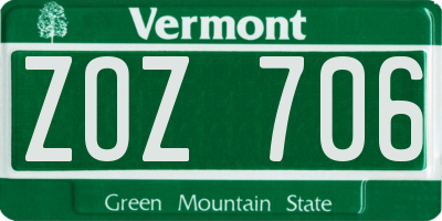 VT license plate ZOZ706