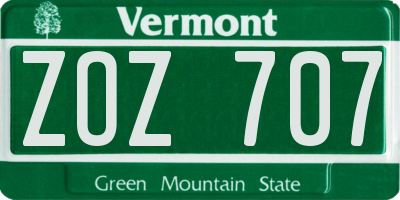 VT license plate ZOZ707