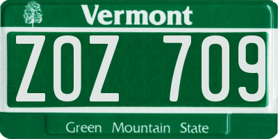 VT license plate ZOZ709