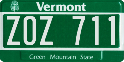 VT license plate ZOZ711
