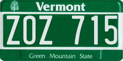 VT license plate ZOZ715