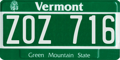 VT license plate ZOZ716