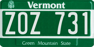 VT license plate ZOZ731