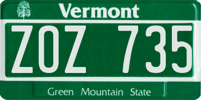 VT license plate ZOZ735