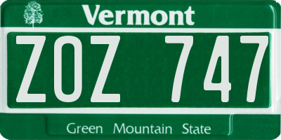 VT license plate ZOZ747