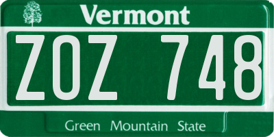 VT license plate ZOZ748