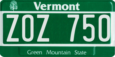 VT license plate ZOZ750