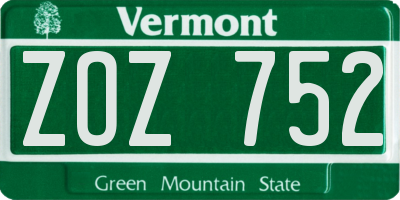 VT license plate ZOZ752