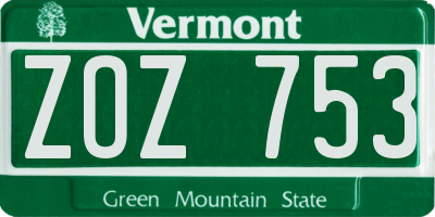 VT license plate ZOZ753