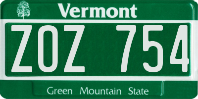 VT license plate ZOZ754