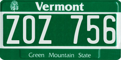VT license plate ZOZ756
