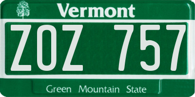 VT license plate ZOZ757