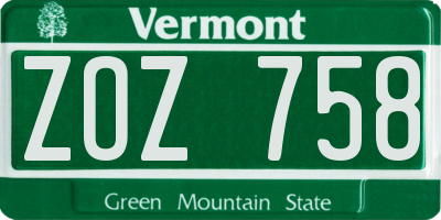 VT license plate ZOZ758