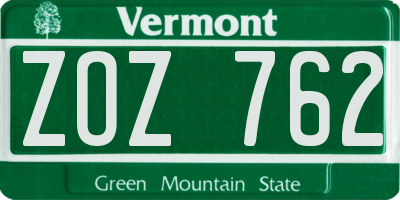 VT license plate ZOZ762