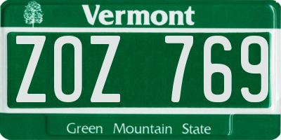 VT license plate ZOZ769