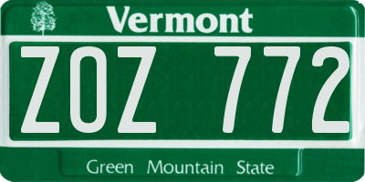 VT license plate ZOZ772