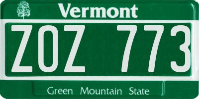 VT license plate ZOZ773