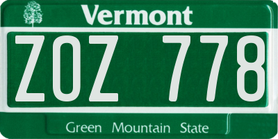 VT license plate ZOZ778