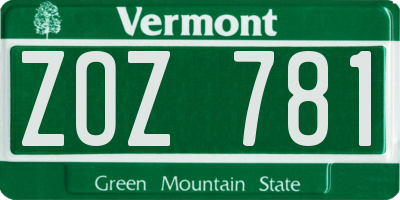 VT license plate ZOZ781
