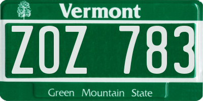 VT license plate ZOZ783