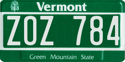 VT license plate ZOZ784