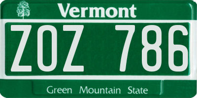 VT license plate ZOZ786