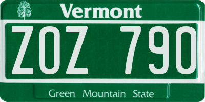 VT license plate ZOZ790