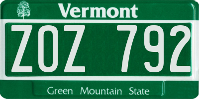 VT license plate ZOZ792