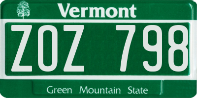 VT license plate ZOZ798