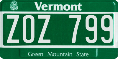 VT license plate ZOZ799