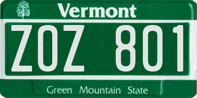 VT license plate ZOZ801