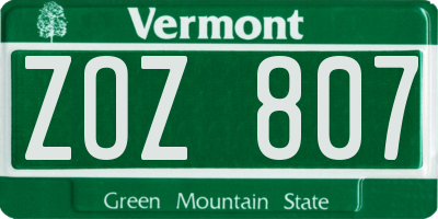 VT license plate ZOZ807