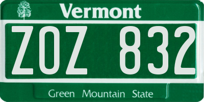 VT license plate ZOZ832
