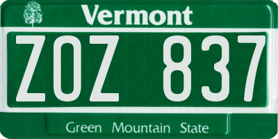 VT license plate ZOZ837