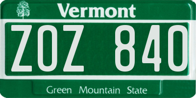 VT license plate ZOZ840