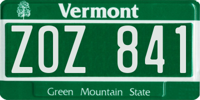 VT license plate ZOZ841