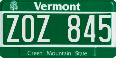 VT license plate ZOZ845