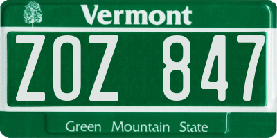 VT license plate ZOZ847