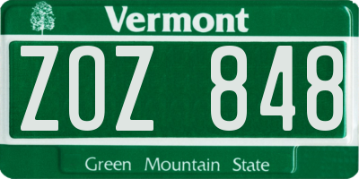 VT license plate ZOZ848