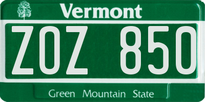 VT license plate ZOZ850