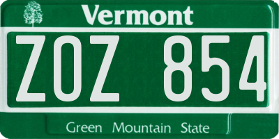 VT license plate ZOZ854