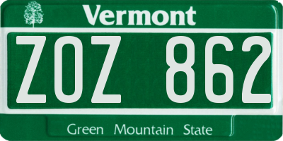 VT license plate ZOZ862