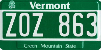 VT license plate ZOZ863