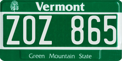 VT license plate ZOZ865