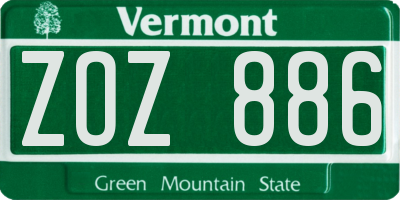 VT license plate ZOZ886