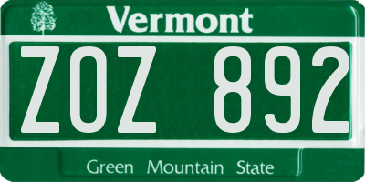 VT license plate ZOZ892