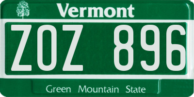 VT license plate ZOZ896