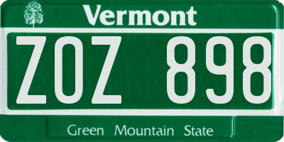 VT license plate ZOZ898